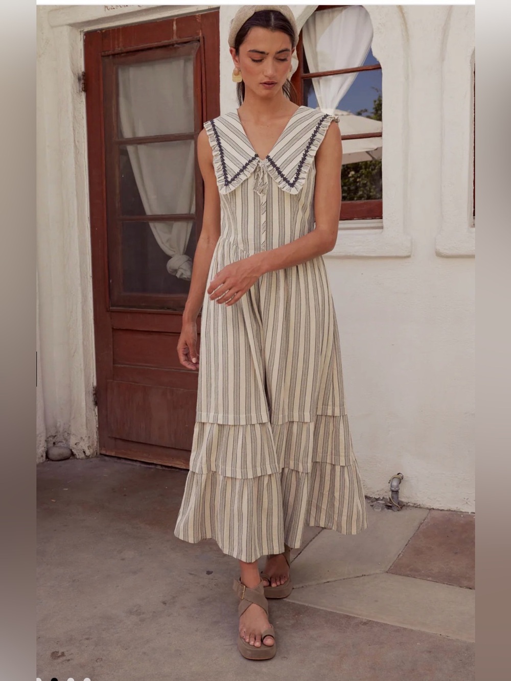 BOHME Miya Collared Midi Dress in Natural